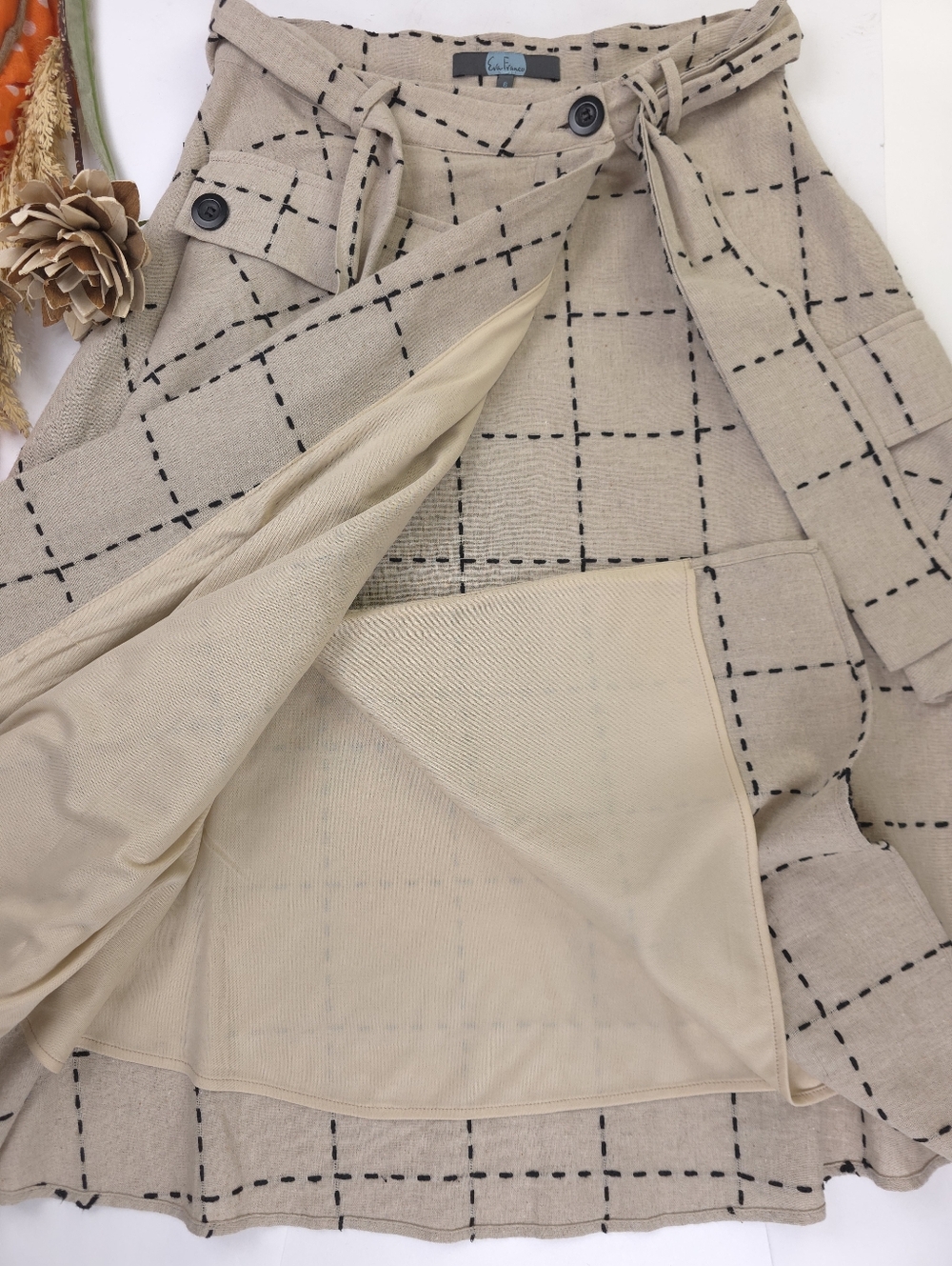Anthropologie Eva Franco Windowpane Belted Pocket Detailed Wrapped Skirt - Sz 6 - Picture 10 of 16